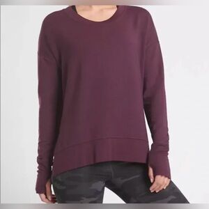 Athleta Coaster Luxe Sweatshirt Small Burgundy Oversized Pullover Side Slit